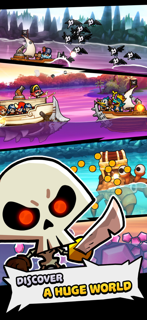 Bounty Bash - Bounty Bash idle RPG gameplay showcasing pirate ship battles and discovery