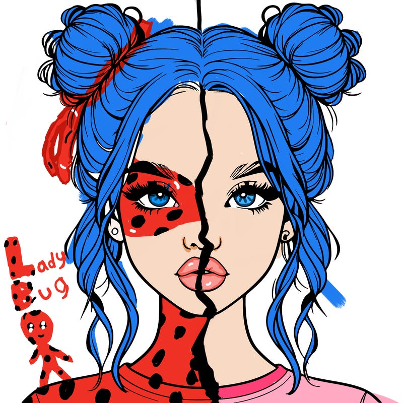 realistic girl with two buns in hair and lips