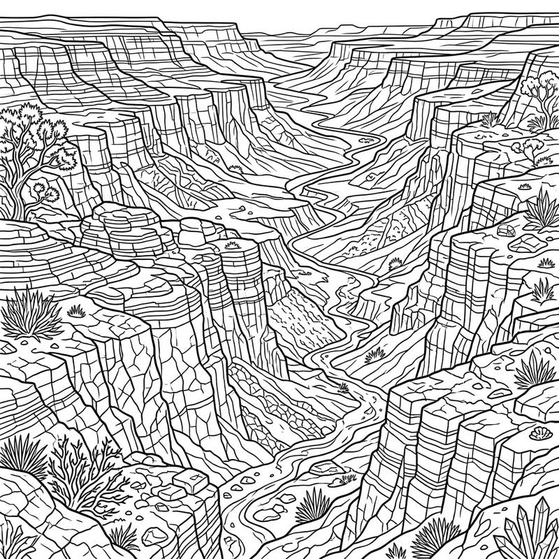 Dive into the majestic beauty of nature with this intricate rift valley coloring page, perfect for teens. Explore dramatic geological layers and winding rivers, offering a captivating challenge for your artistic skills.