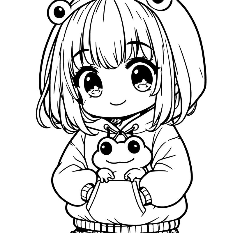 girl holding a frog in a frog hoodie