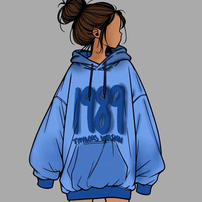 realistic girl with a oversized sweatshirt on and a bun