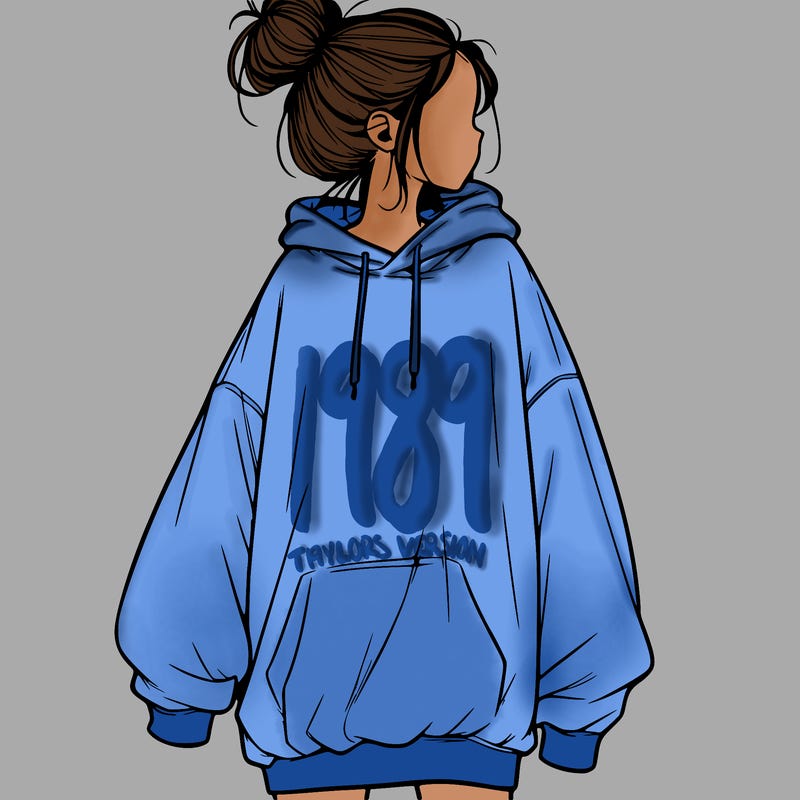 realistic girl with a oversized sweatshirt on and a bun