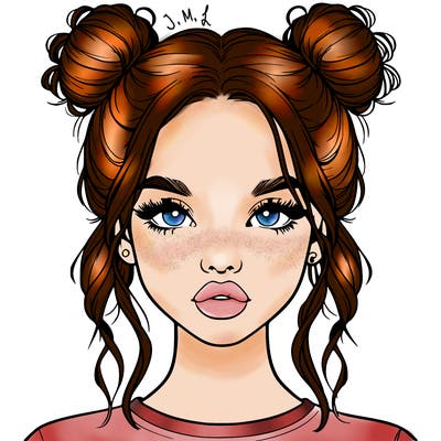 realistic girl with two buns in hair and lips
