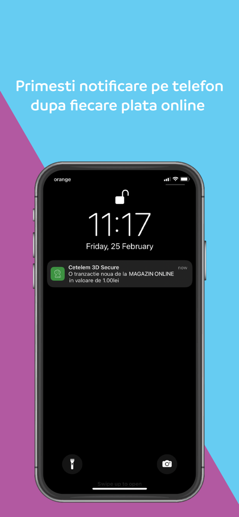 Notifica di transazione Cetelem 3D Secure sulla schermata di blocco di un telefono cellulare