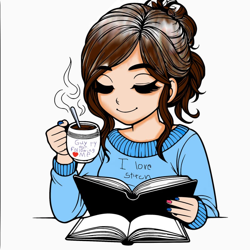 realistic girl readind a book while drinking tea