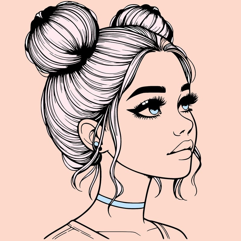 realistic girl with buns on the top of her head