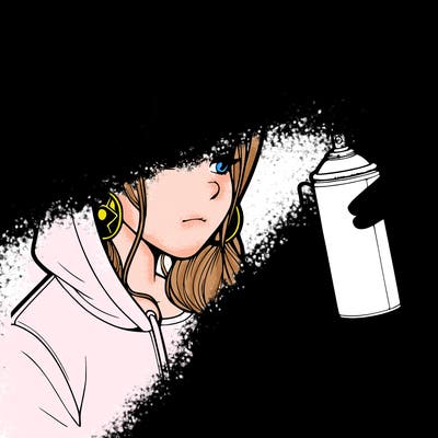 a realistic girl, spray painting