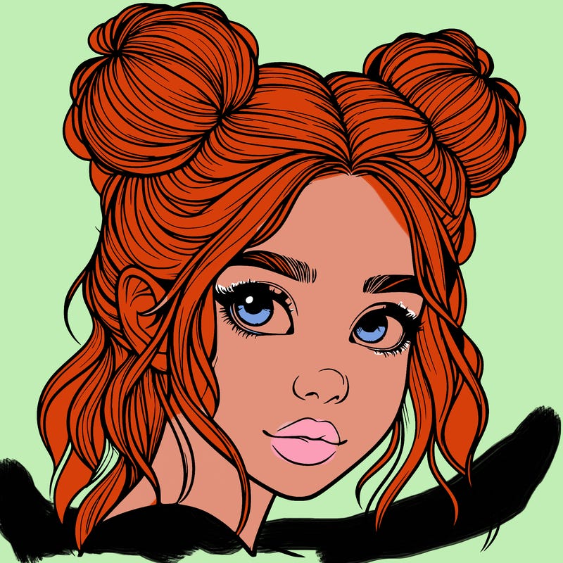 realistic girl with hair buns on her head