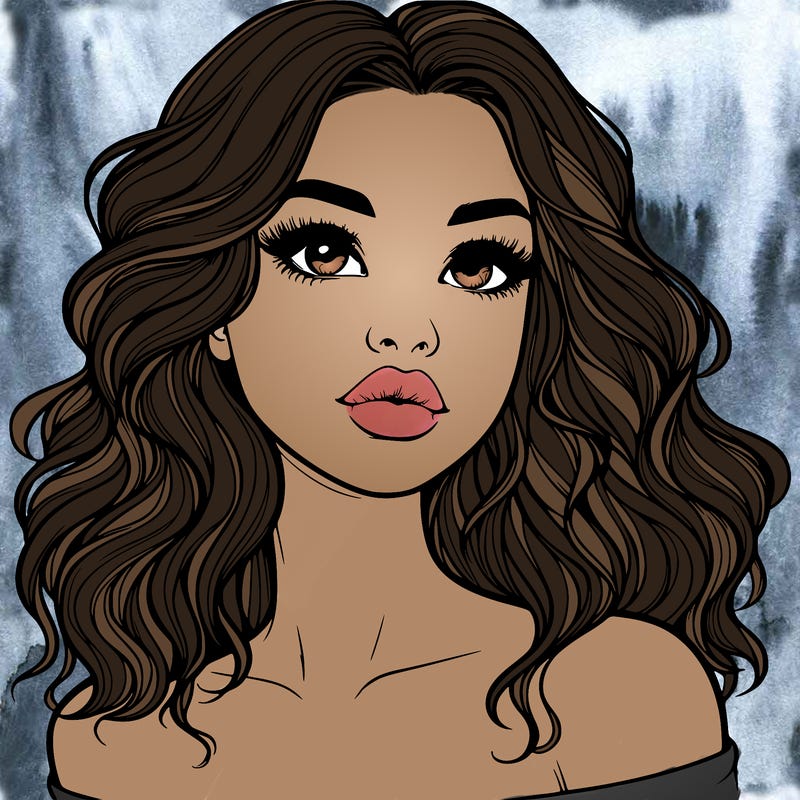 realistic girl with wavy hair and lips