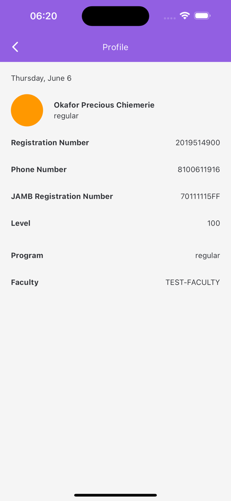 UNIZIK Portal - Student profile screen in the UNIZIK Portal app displaying registration and academic details