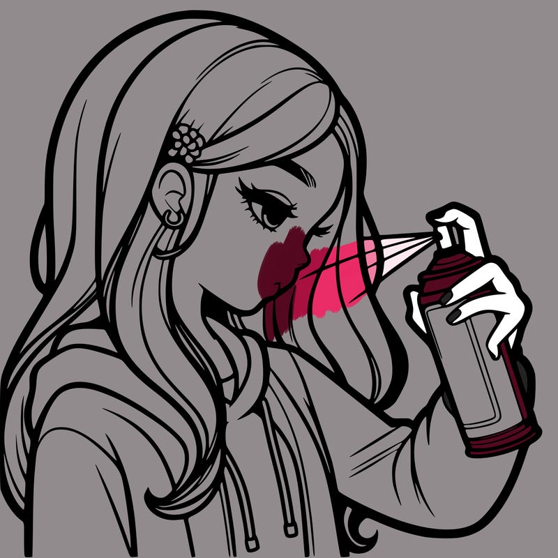 a realistic girl spray painting