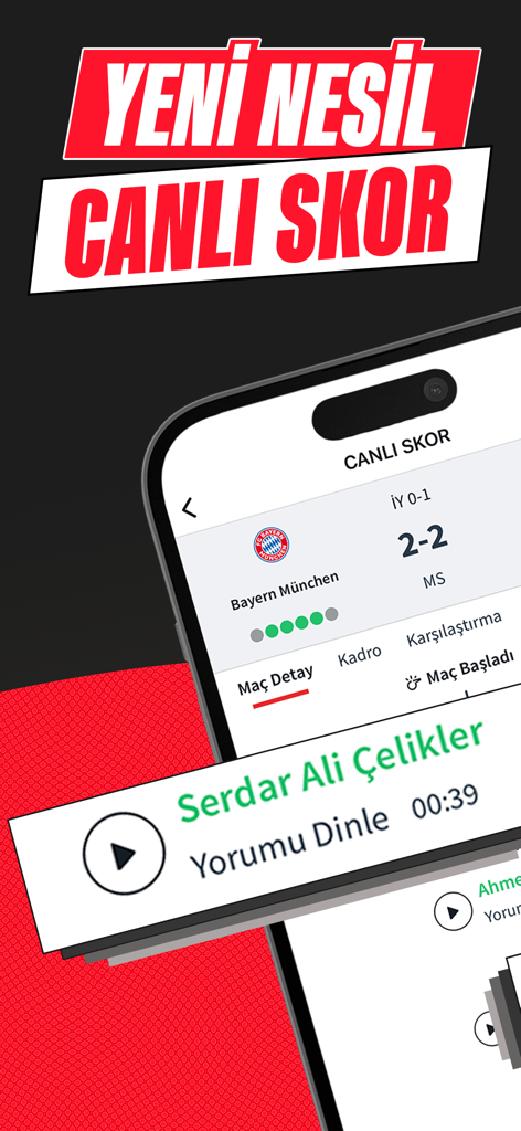 Application mobile Sportz affichant des scores de football en direct et des commentaires de match
