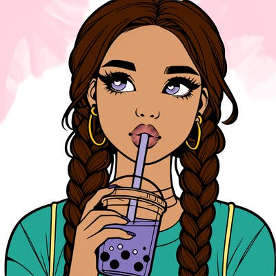 realistic girl with braided hair drinking boba