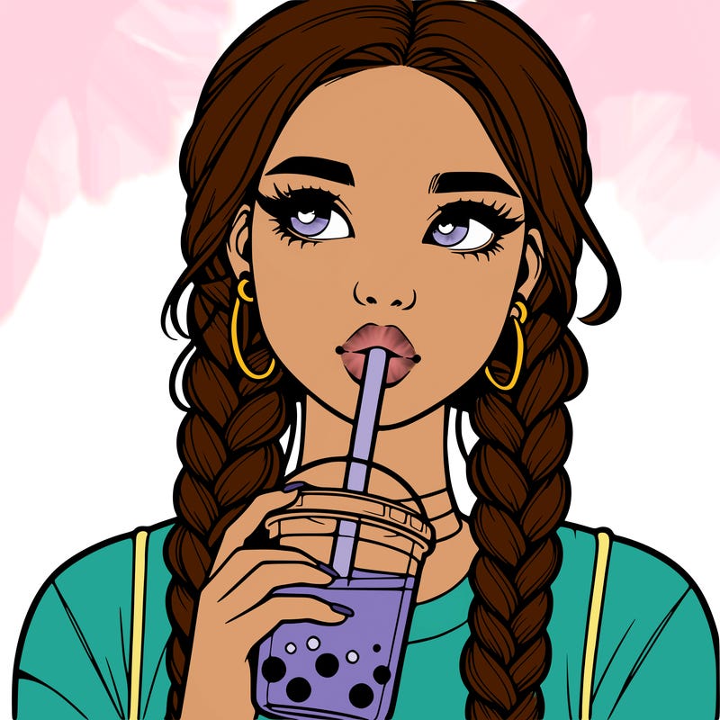 realistic girl with braided hair drinking boba