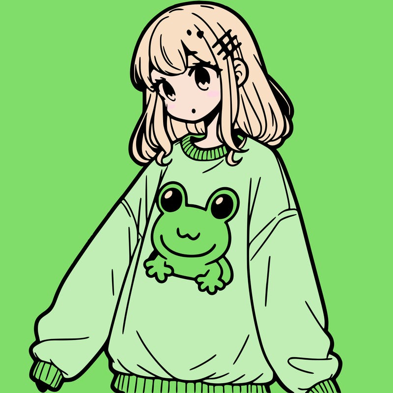 girl wearing frogging sweatshirt