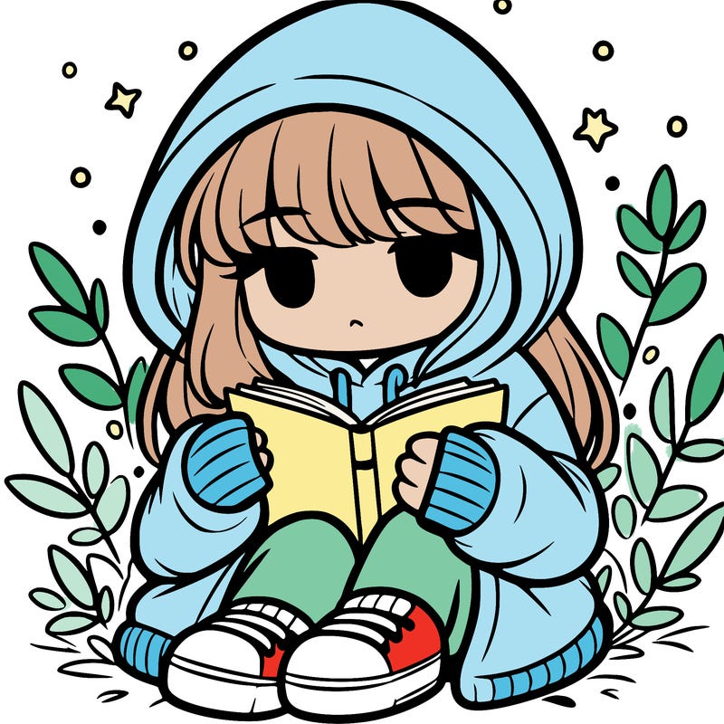 girl in oversized hoodie reading a book