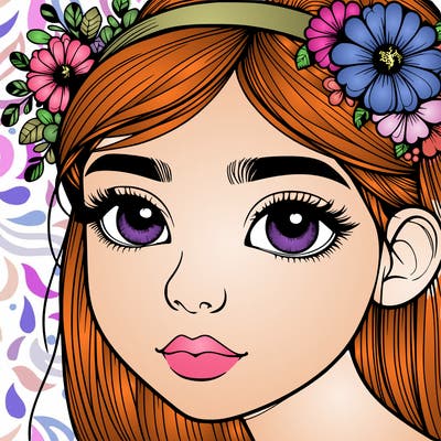 realistic girl with a nose and flowers