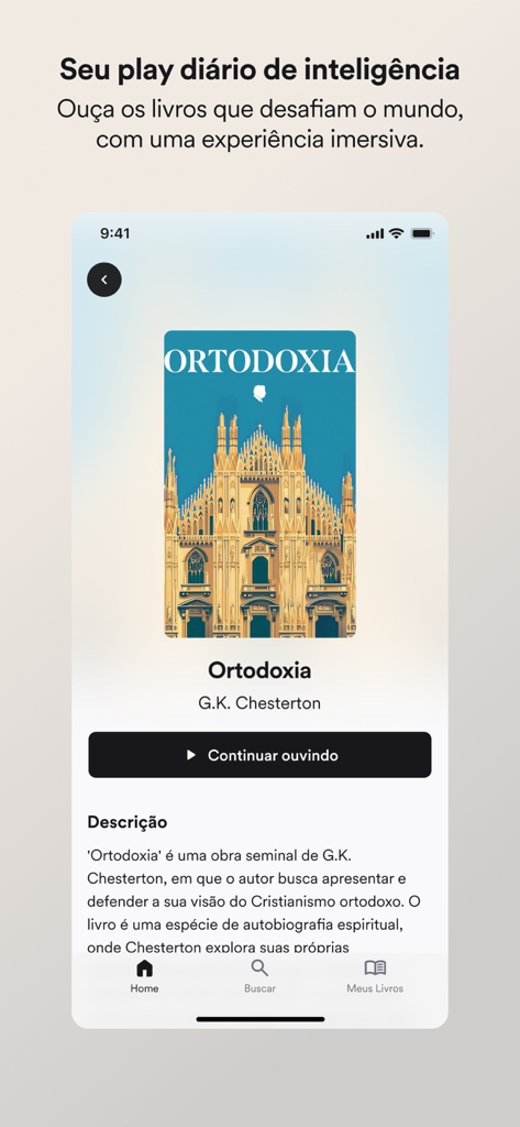 A screenshot of the Teller mobile app displaying the audiobook details for Ortodoxia by GK Chesterton