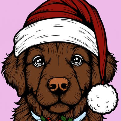 realistic dog with a christmas hat