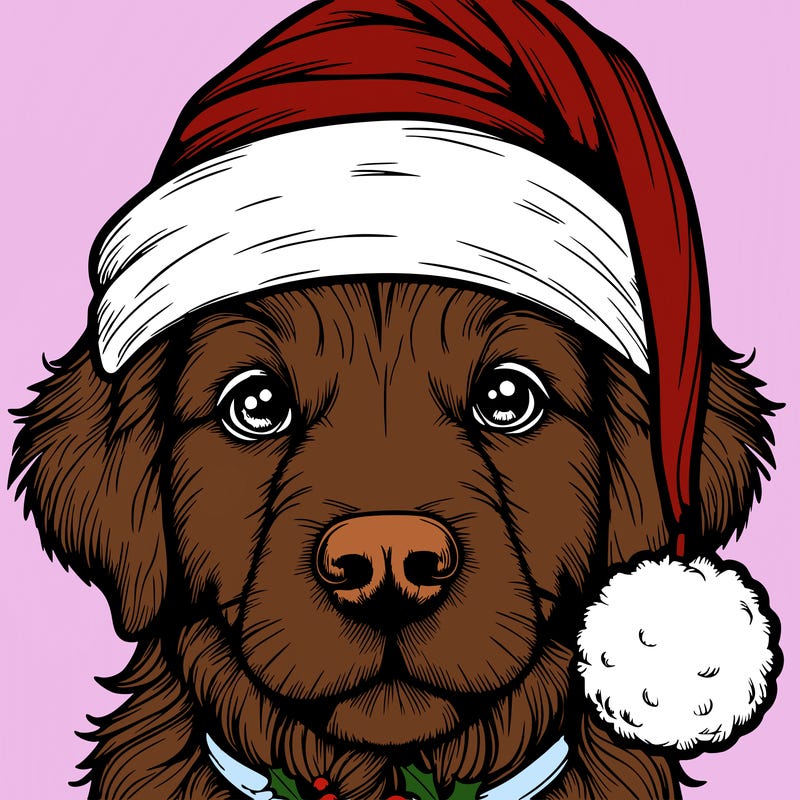realistic dog with a christmas hat