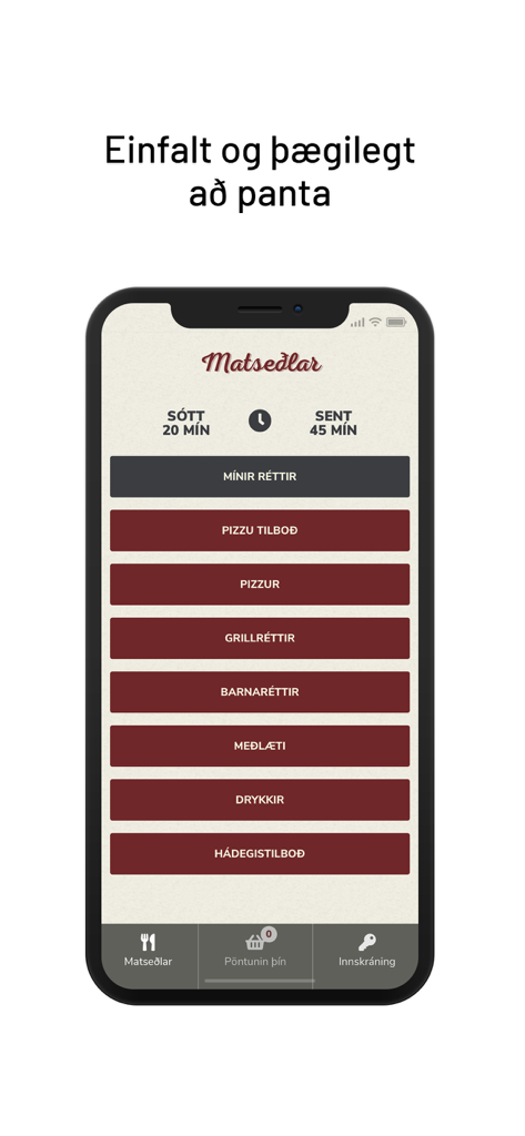 Greifinn - Greifinn mobile app menu screen showing food categories and delivery times