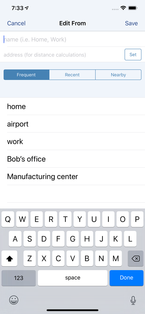 Editando la dirección de inicio para el seguimiento de kilometraje en XpenseTracker