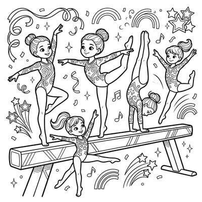 Celebrate the grace and strength of young gymnasts with this engaging coloring page. Watch as kids master the balance beam, ready for a burst of your favorite colors!