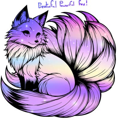 realistic detailed 9 tailed anime fox