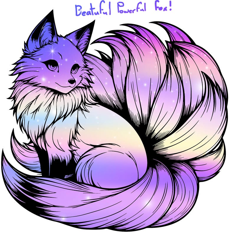 realistic detailed 9 tailed anime fox