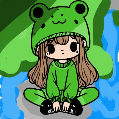 a girl wearing a frog hat and some frog socks