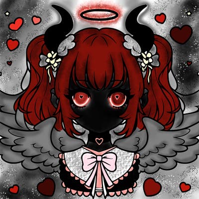pastel goth anime horns and wings