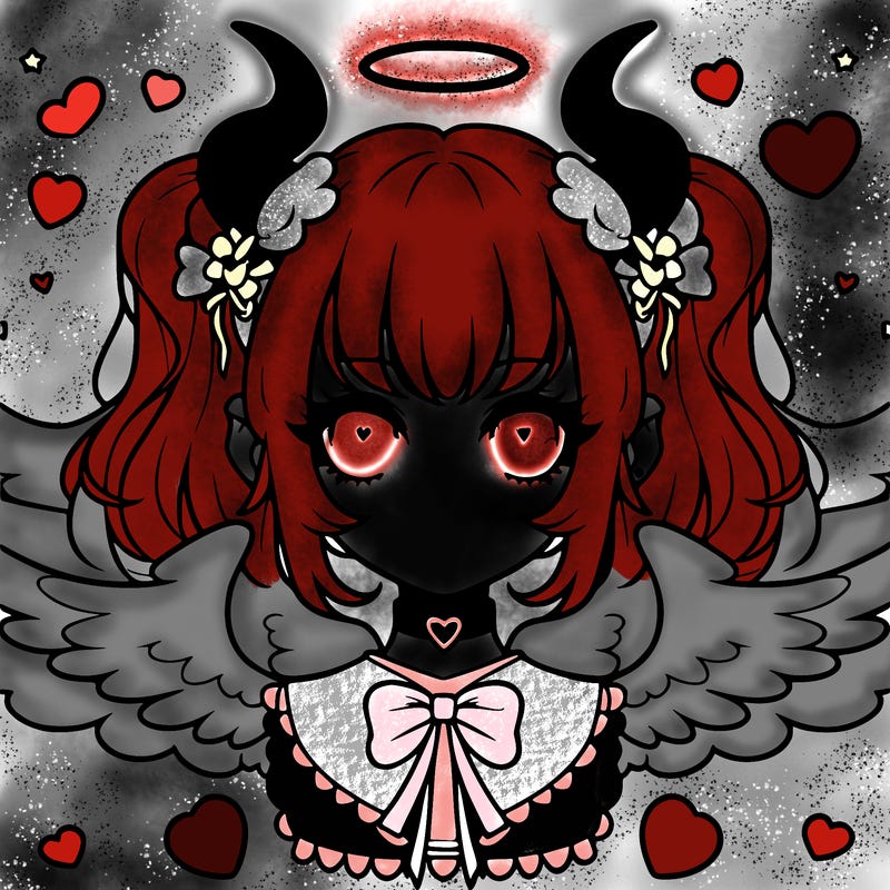 pastel goth anime horns and wings