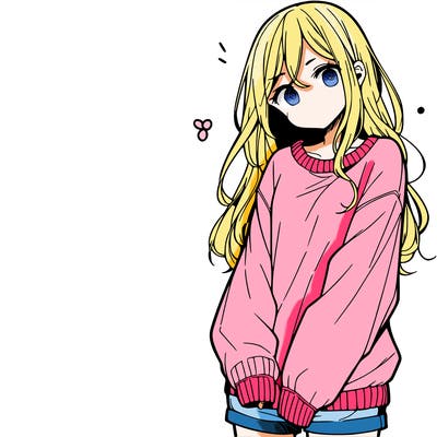 manga teen girl  in a sweater and baggy pants