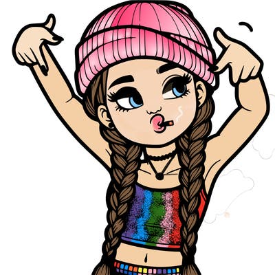 realistic teenage girl with braids and a beanie and crop top doing 🫶🏼
