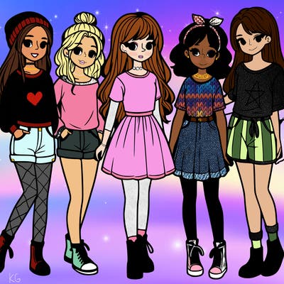 a group of five girls