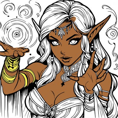 realistic scary beautiful elf sorceress casting spell