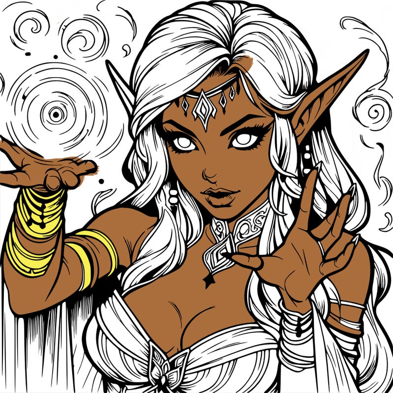 realistic scary beautiful elf sorceress casting spell