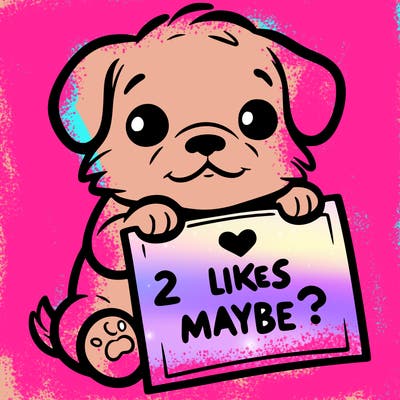 a puppy holding a sign that says 2 likes maybe?