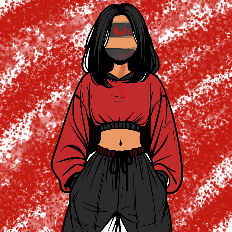 realistic girl faceless with baggy pants and a crop top