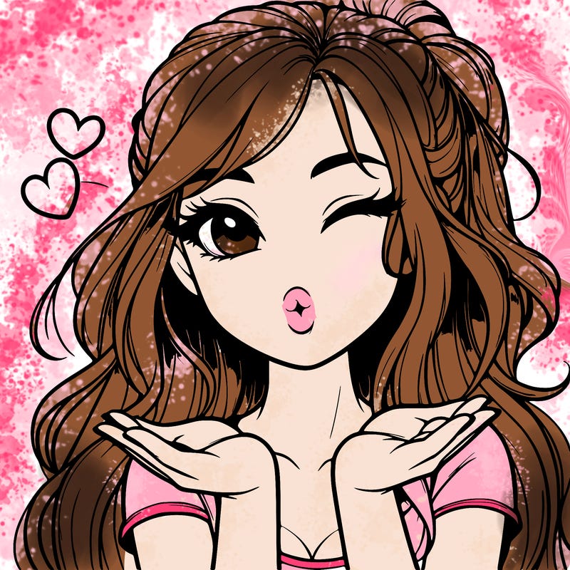 realistic girl winking and blowing a kiss while making heart hands