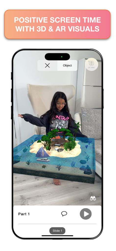 Hologo - A child interacting with a 3D augmented reality island model using the Hologo educational app