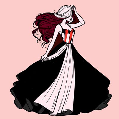 realistic woman with dress flowing in the wind