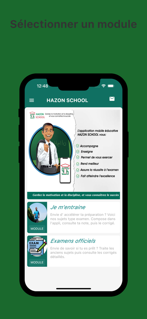 Hazon School mobile app interface showing study modules and educational motivation for students