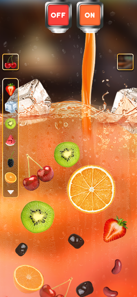 Boba Tale: Bubble Tea Recipe - A mobile game screen showing orange fruit juice being poured into a glass with sliced kiwi and oranges