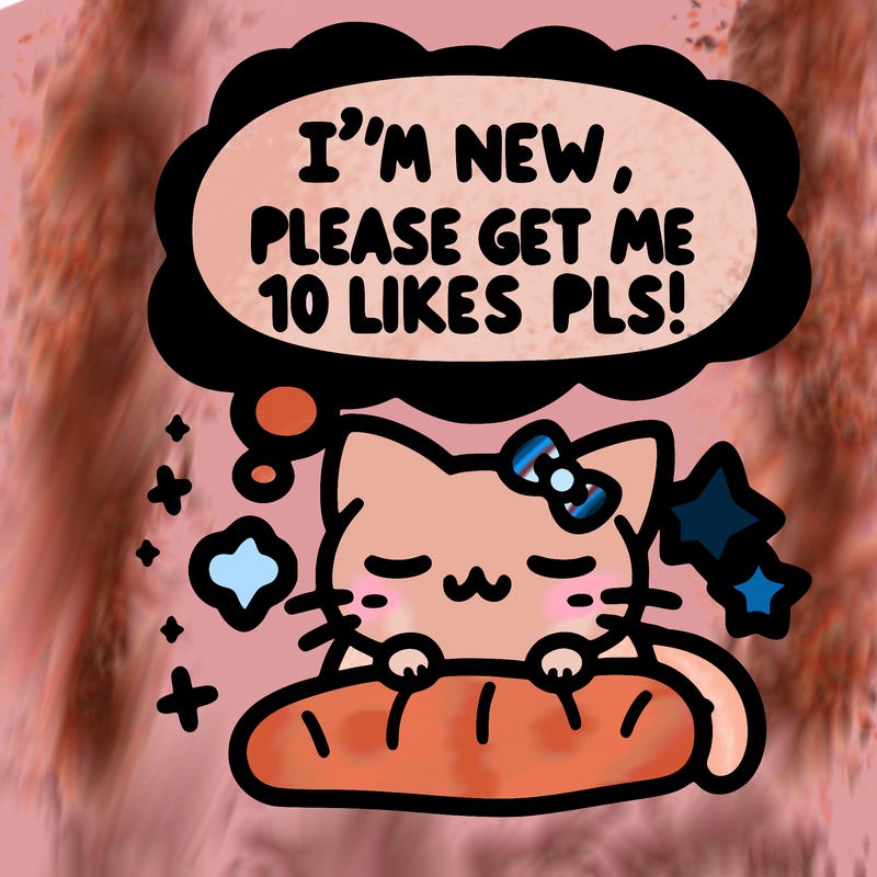 kitty taking a nap dream talking and saying "i'm new, please get me at least 10 likes pls!!"