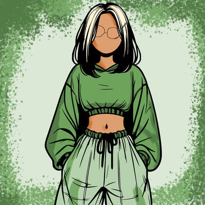 realistic girl faceless with baggy pants and a crop top