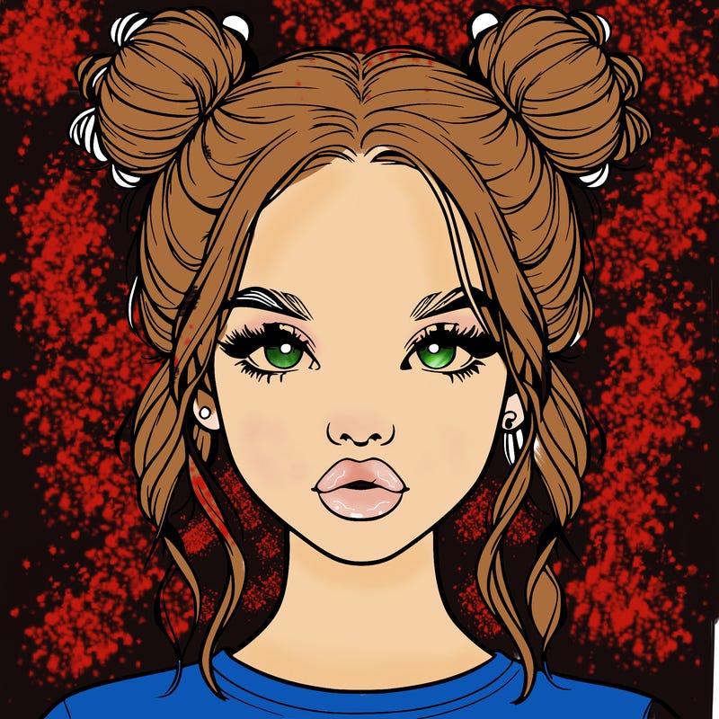 realistic girl with two buns in hair and lips