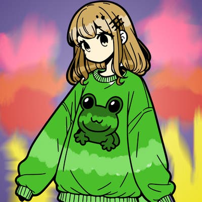 girl wearing frogging sweatshirt