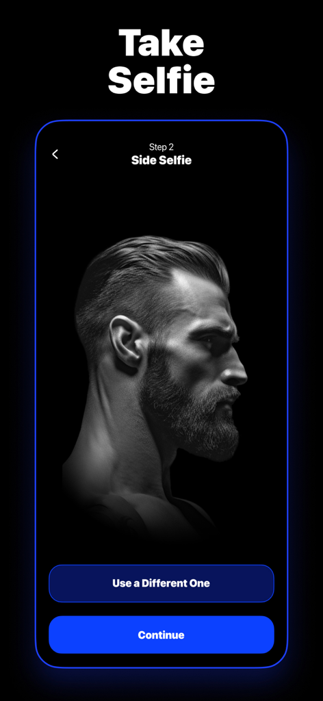 Glow AI Scanner: Looks Rating - 顔分析用の横顔写真が表示されているGlow AIスキャナーのインターフェース