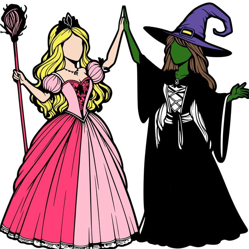 detailed realistic split of a princess and a witch